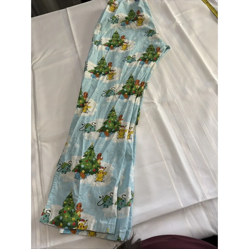 Pokemon Christmas Pajama Pants Mens Blue Holiday Pikachu Bulbasaur Squirtle L